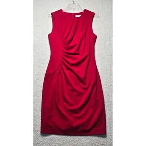 Calvin Klein Womens Red Sleeveless Ruched Side Sheath Dress Knee Length